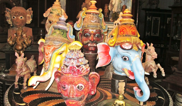 Gaudily painted wooden carvings
