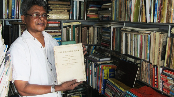 Sarath with his collection of rare Ceylon books